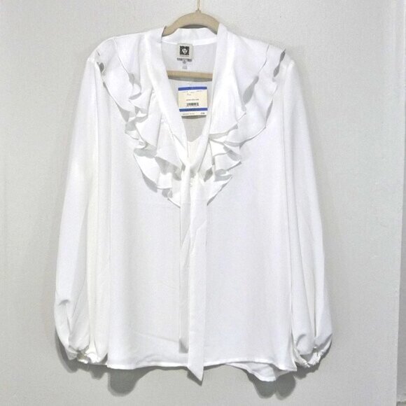 ANNE KLEIN RUFFLE BLOUSE SIZE XL (MAY FIT SIZE 1X) - Picture 1 of 10